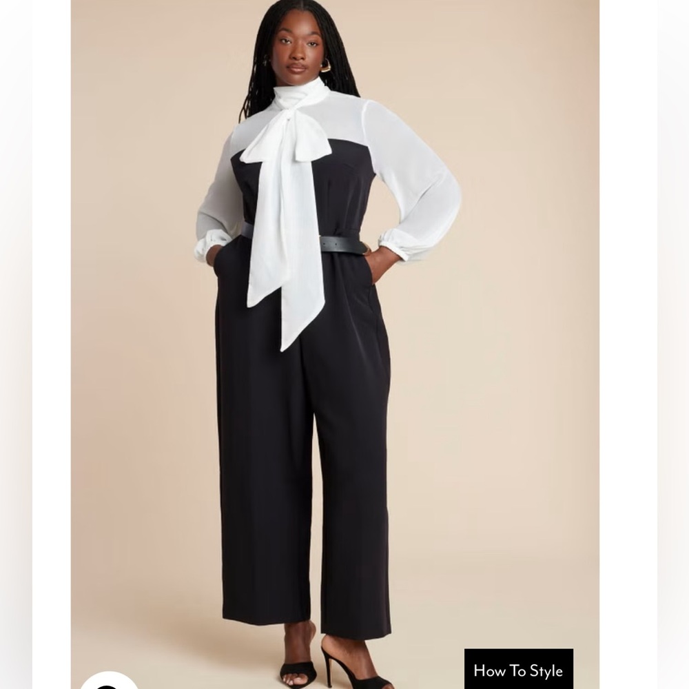 Twofer tie neck jumpsuit